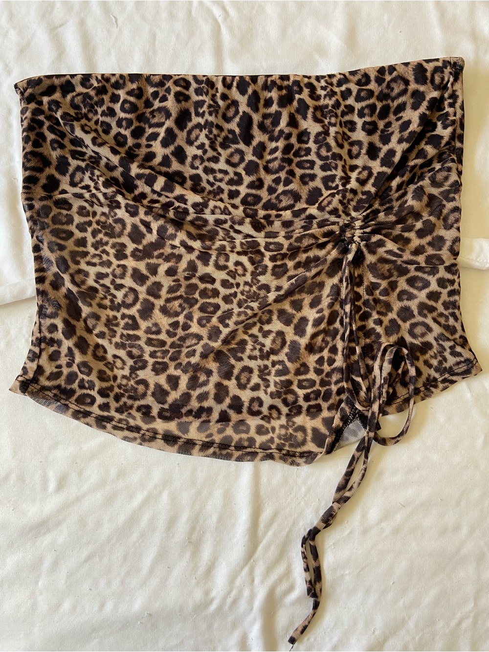 Leopard Print Ruched Side Tube Top - Brown